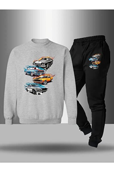 SVART WEAR Children's Printed Crew Neck Sweatshirt and Sweatpants Set 3 Thread Raster for Autumn/Winter