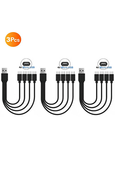 Choice كابل شحن متعدد Micro USB-3 قطع أسود 20 سم قصير 4 في 1 متعدد الأنواع C ...