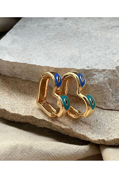 nunu takı Gold Color Heart Earrings with Eyes