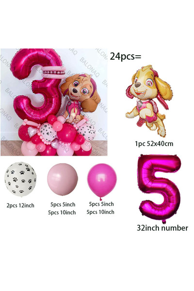 PAW PATROL كما في الصورة - 5 24 قطعة بالونات حفلة PAW Patrol Skye باللون الور...