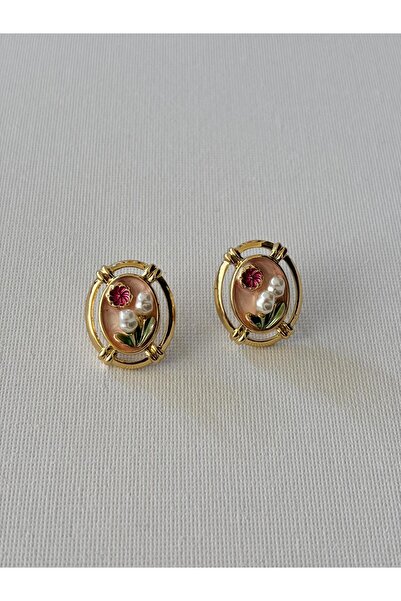 Nilsu Aksesuar Vintage Pearl Detailed Oval Flower Women's Earrings