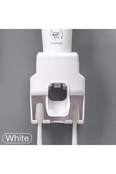 Choice موزع معجون أسنان أوتوماتيكي أبيض مثبت على الحائط مستلزمات الحمام عصارة معجون أسنان فرشاة أسنان