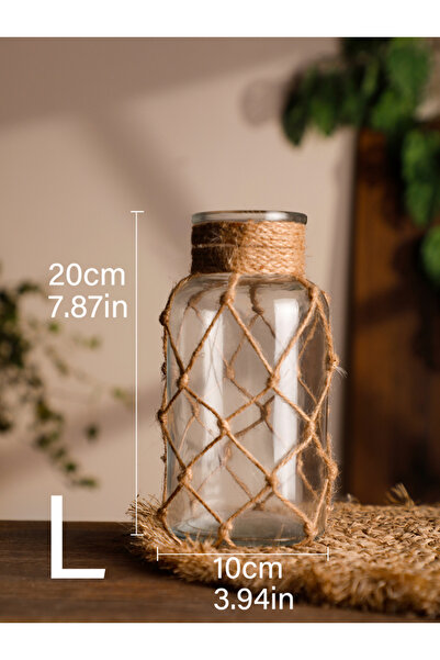 Choice TK815-RXHP288 Rustic Hanging Glass Vase with Art Hemp Rope ,Rope Net Dry Flower Glass Vase,Home Tran