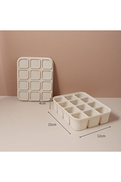 Choice3 12grid beige baby Ice Cube Tray Silicone with Lids Flexible Ice Molds...