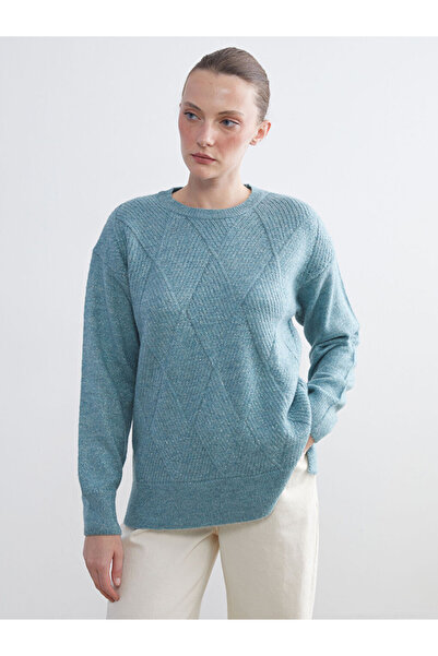 LC Waikiki Blue Crew Neck Self-Patterned Women's Knitwear Sweater