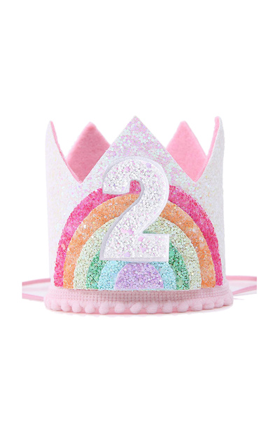 Choice تاج عيد ميلاد رقم 2 من اللباد بتصميم قوس قزح، ديكور حفلة عيد ميلاد سعي...