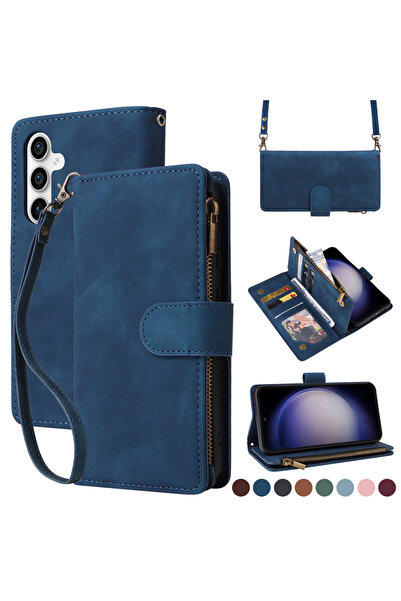 Choice S24FE Case & Strap Blue Crossbody Zipper Cards Holder Wallet Bag Case ...