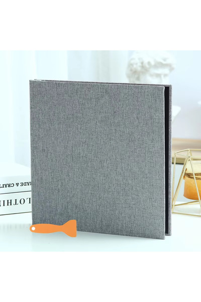 Choice ألبوم صور كبير السعة باللون الرمادي لون موحد من الكتان ذاتي اللصق للتغليف ألبوم صور DIY 20 ورقة