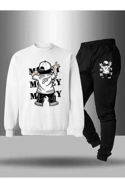 CROPSEL Children's Printed Crew Neck Sweatshirt and Sweatpants Set 3 Thread Raster for Autumn/Winter