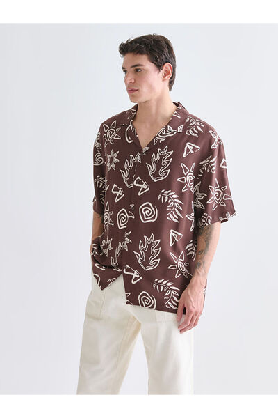 LC Waikiki Standard Fit Cuban Roba Collar Short Sleeve Embroidered Viscose Me...