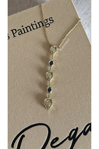 LUXSTONE Y Necklace Navy Blue Stone Gold Necklace