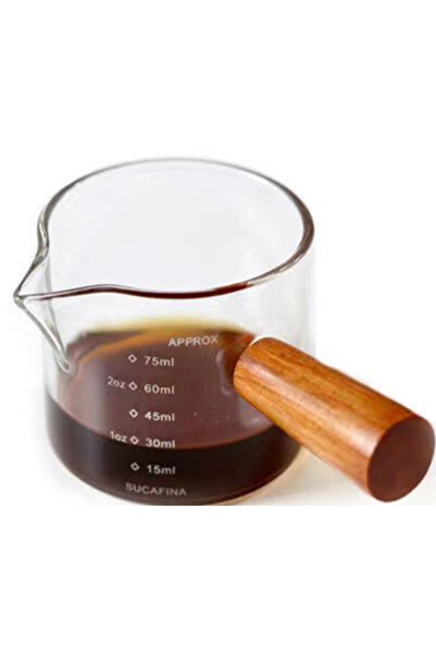 Choice1 75-100 مل كأس زجاجي شفاف بفوهة واحدة 75 مل كؤوس إسبرسو مع مقبض خشبي ك...