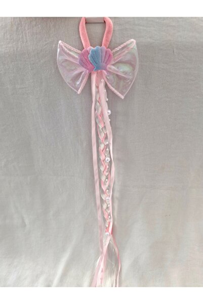 Beyaz Dükkan Pearl Dangle Seashell Ribbon Braided Hair Elastic Scrunchie