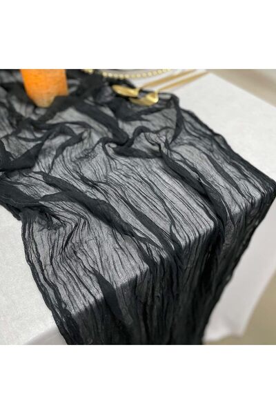 Choice أسود 90x180 سم 35 × 72 بوصة شاش أسود شاش مفرش طاولة زفاف ديكور بوهو قو...