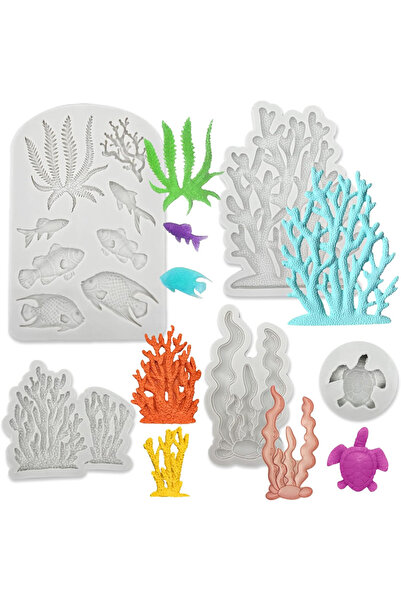 Choice 5 قطع من الأعشاب البحرية 5 قطع من قوالب السيليكون ذات الطابع البحري عل...