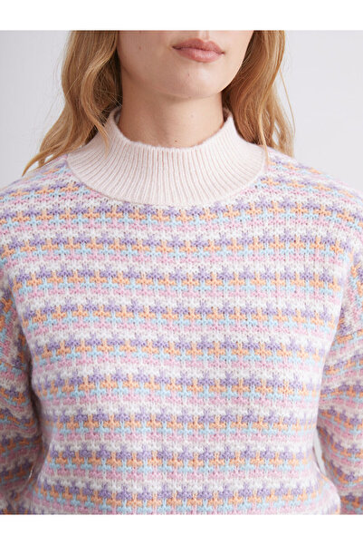 LC Waikiki Sparkling Choices from Shining Store | Mock Neck Patterned Crop Women's Knitwear Sweater