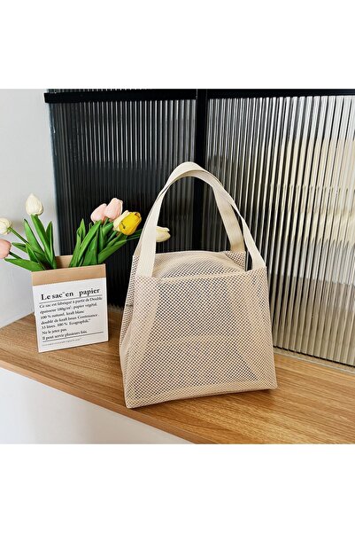 Choice حقيبة شبكية بيضاء جديدة ذات سعة كبيرة مع مقبض حقيبة مستحضرات تجميل للس...