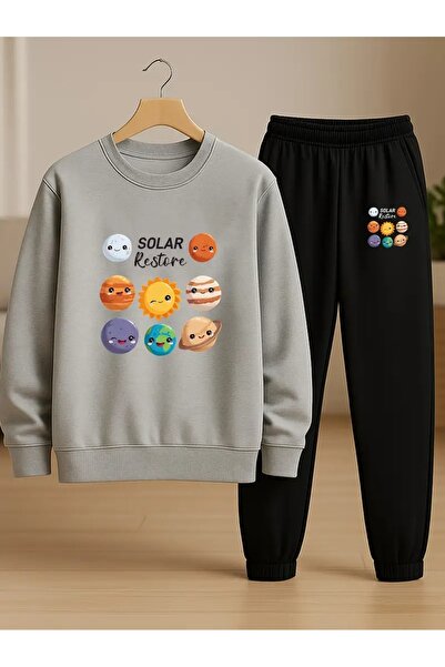 SVART WEAR Children's Printed Crew Neck Sweatshirt and Sweatpants Set 3 Thread Raster for Autumn/Winter