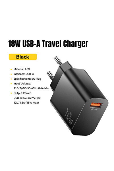 essager 18W EU Black 18W QC3.0 USB A Charger USB Quick Charge 3.0 Fast Wall C...