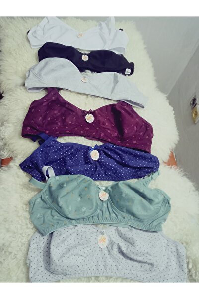 Tektaş (2 Pcs) Combed Cotton Hollow Bra Without Underwire, Without Sponge, Patterned Mother Bra, 100% Cotton