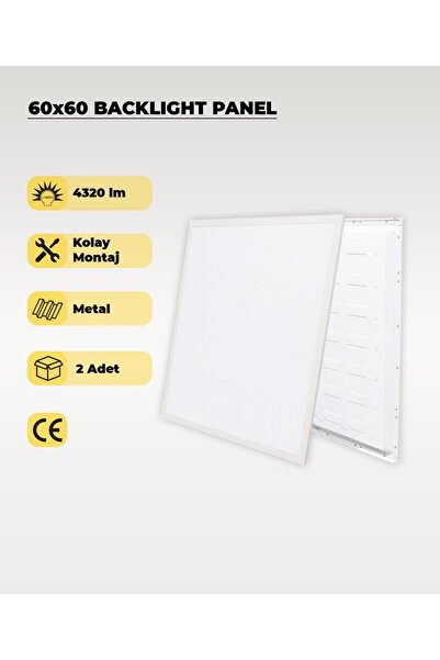 AC AYDINLATMA 48 W. Sıva Altı 60x60 Backlight Beyaz Panel Armatür 4000K - 2 Adet