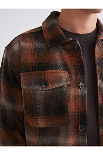 LC Waikiki Kahverengi Regular Fit Uzun Kollu Ekose Erkek Gömlek Ceket