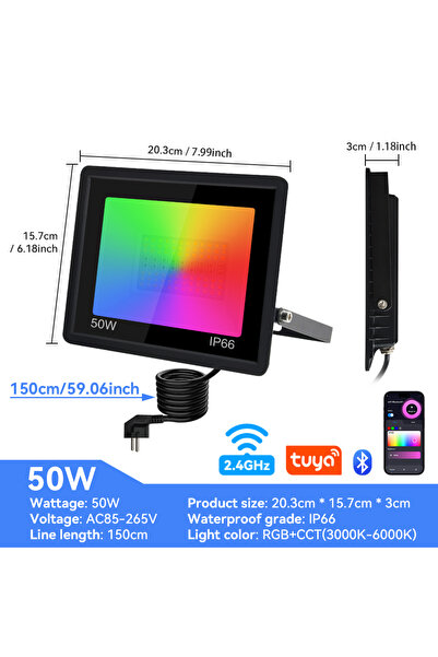 Choice 50 واط مع قابس EU كشاف RGB TUYA كشاف ذكي RGBCW IP65 إضاءة خارجية 50 وا...