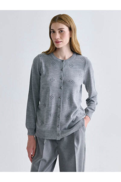 LC Waikiki Crew Neck Self Patterned Women's Knitwear Cardigan