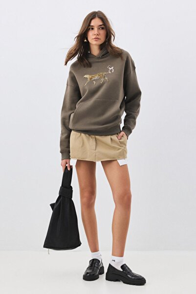 Trendiz Women's Leopard Tail Ribbon Sweatshirt Anthracite