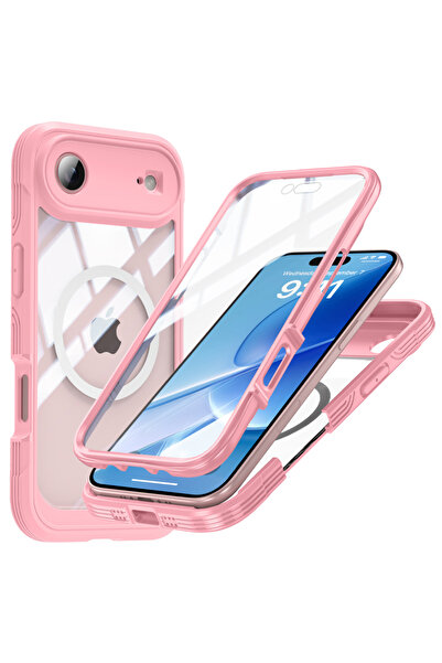 REDz Accessories Husă MagSafe Full body 360, protecție împotriva șocurilor, iPhone 17 Air, față + spate, roz