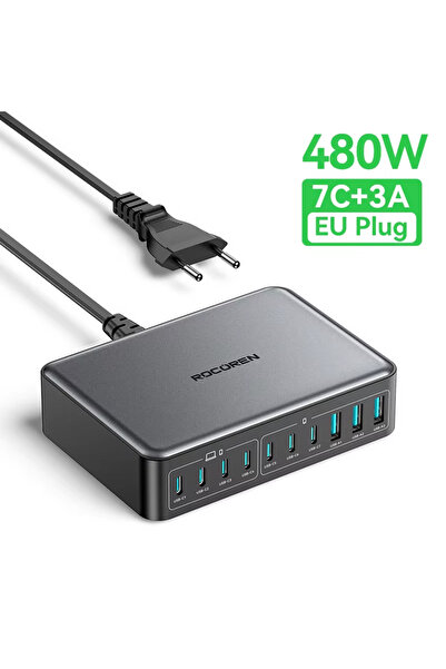 Choice شاحن Rocoren USB C بقوة 480 واط بمقبس الاتحاد الأوروبي و10 منافذ من ال...