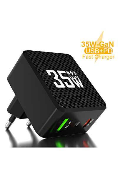 Choice EU Black 2 Ports Mini 35W GaN USB Type C Charger QC3.0 Portable Fast C...