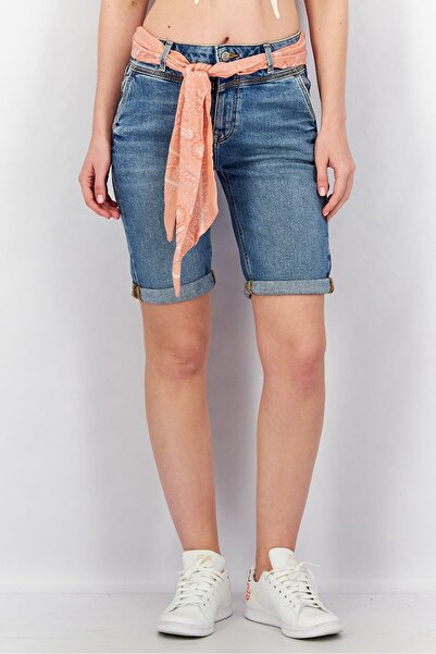 Esprit Women Washed Denim Shorts, Blue