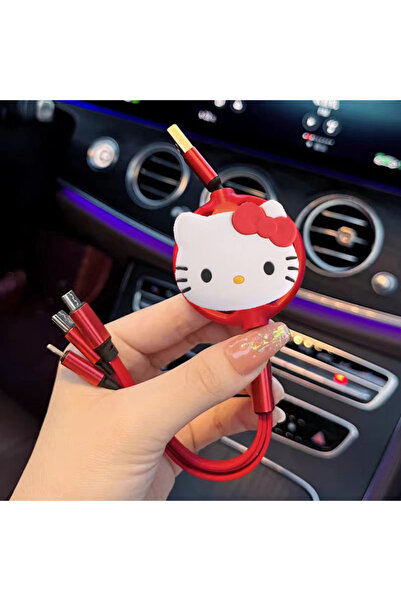 choice2 1m red Sanrio Hello Kitty 3 In 1 Retractable USB Cable Fast Charging ...