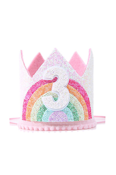 Choice رقم 3 تاج حفلة عيد ميلاد بألوان قوس قزح 1 2 3 حفلة عيد ميلاد سعيد ديكو...