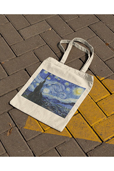 INKD Sanatsal Bez Çanta – Van Gogh "The Starry Night" Tasarım - 40x45