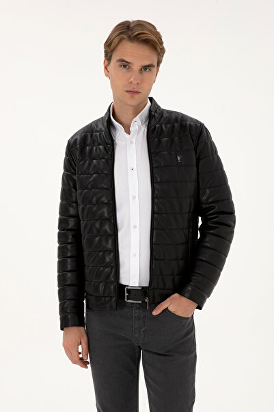 U.S. Polo Assn. سترة جلدية سوداء للرجال 50317321-001