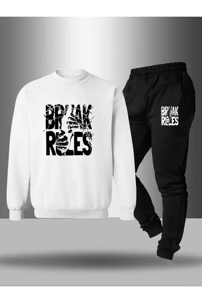 CROPSEL Children's Printed Crew Neck Sweatshirt and Sweatpants Set 3 Thread Raster for Autumn/Winter