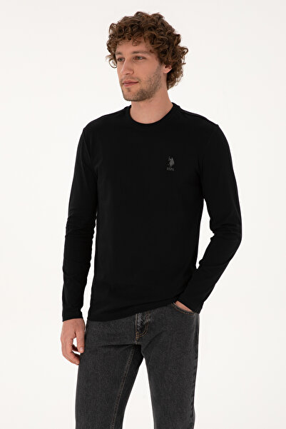 U.S. Polo Assn. Erkek Slim Fit Bisiklet Yaka Siyah Basic Sweatshirt 50307762-VR046