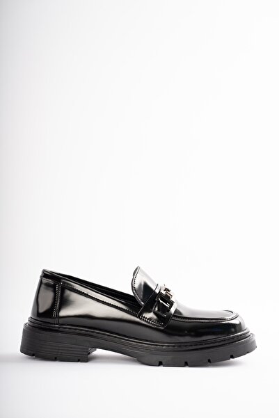 selinshoes Milora Низькі підбори, ремінець і срібні аксесуари, жіночі лофери з деталями - ЧОРНІ РУГАН