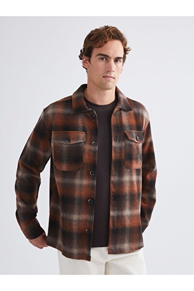 LC Waikiki Kahverengi Regular Fit Uzun Kollu Ekose Erkek Gömlek Ceket