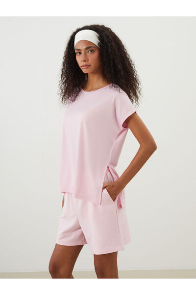 LC Waikiki Ροζ γυναικείο αθλητικό μπλουζάκι με λαιμόκοψη Oversize