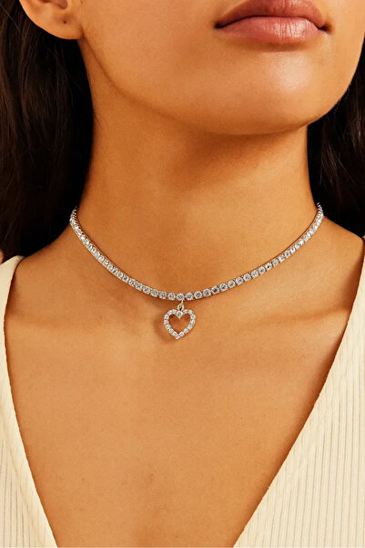 BİJUTERRİ Zirkon Taşlı Su yolu Kalpli Kolye Kadın Takı Aksesuar Düğün Nişan Ö...