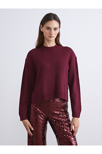 LC Waikiki Lcw Vision Burgundy Crew Neck Oversize Women's Knitwear Sweater