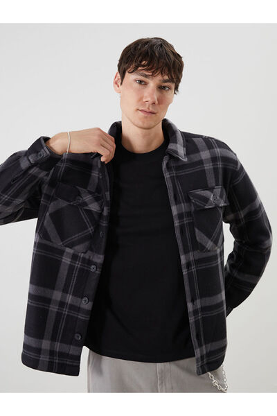 LC Waikiki Black Comfortable Fit Long Sleeve Plaid Men's Shirt Jacket
