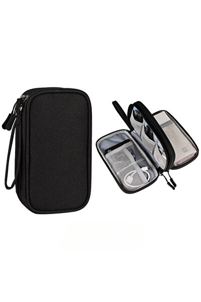 Choice حقيبة تخزين منتجات رقمية محمولة سوداء مزدوجة الطبقة للسفر ومدير كابلات...