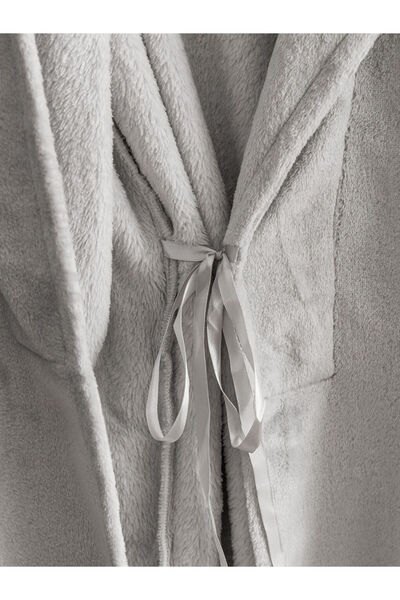 LC Waikiki Gray Double-Breasted Collar Plush Women's Dressing Gown