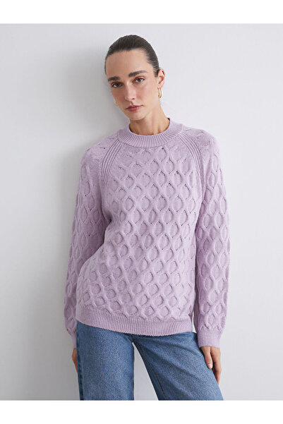 LC Waikiki Lilac Crew Neck Self Patterned Women's Knitwear Sweater