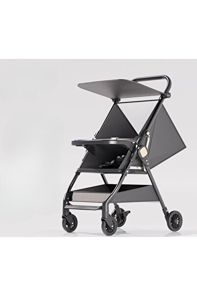 Flippy Foldable Lightweight Stroller - Plane Compatible, Sunshade & Tray, 93x70x40 cm, Black