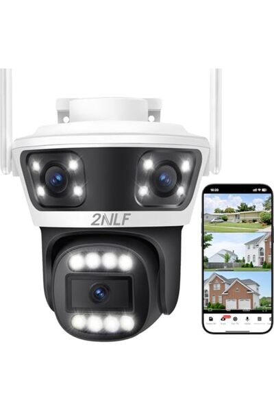 Generic 2NLF 3-Lens Outdoor Security Camera with 360° PTZ, 4MP WiFi Camera with Color Night Vision, 10X Dig